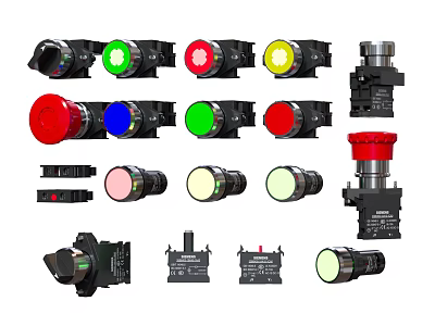 Various Types of Switch Panels with Colored Buttons and Indicator Lights 3d model