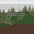 Modern Landscape Bridge With White Structure In Green Park And Starry Sky