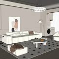 Modern Living Room Sofa Coffee Table Combination Lazy Sofa Stool Hanging Painting Chandelier Floor Lamp Green Plant 3d model