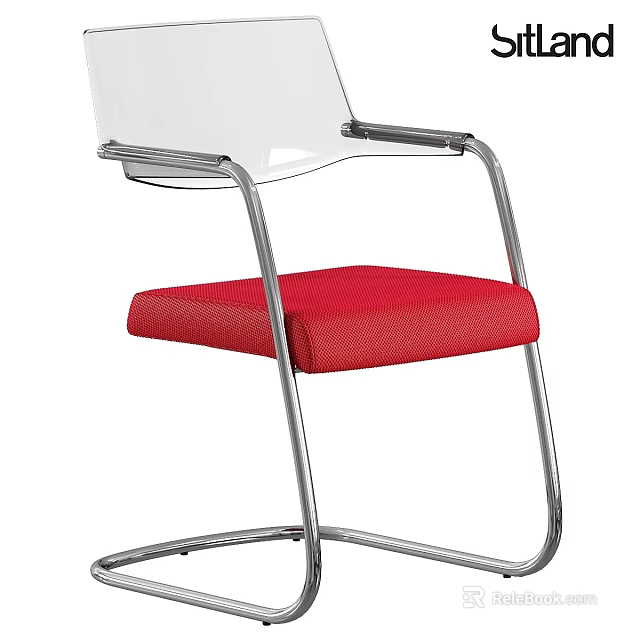 Modern Stool With Red Cushioned Seat Silver Metal Frame And Transparent Backrest 3d model 