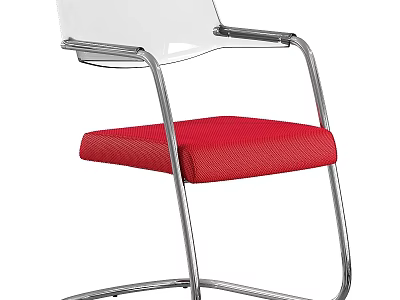 Modern Stool With Red Cushioned Seat Silver Metal Frame And Transparent Backrest 3d model
