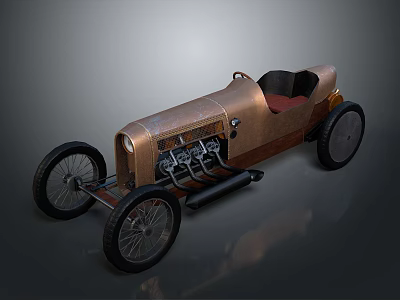 Vintage Copper Colored Race Car With Open Cockpit Red Seat And Exposed Engine 3d model