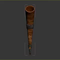 Handcrafted Red Brown Textured Horn Musical Instrument With Painted Art Details On Gray Backdrop