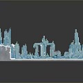 Frozen Ice Castle Scene With Blue Icy Spires And Snowy Landscape