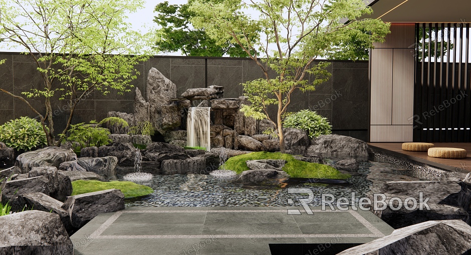 New Chinese-style rockery waterscape rockery fish pond stone courtyard landscape landscape tree water drop stacked stone gallery model