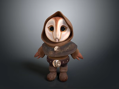 Owl Character With Hooded Cloak Brown Outfit And Leather Boots 3D Model Design 3d model