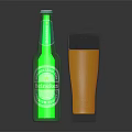 Heineken Green Beer Bottle With Glass Of Golden Foamy Beer On Black Surface