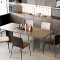 Modern Dining Table And Chairs Set In Kitchen Interior Design With Cabinets 3d model