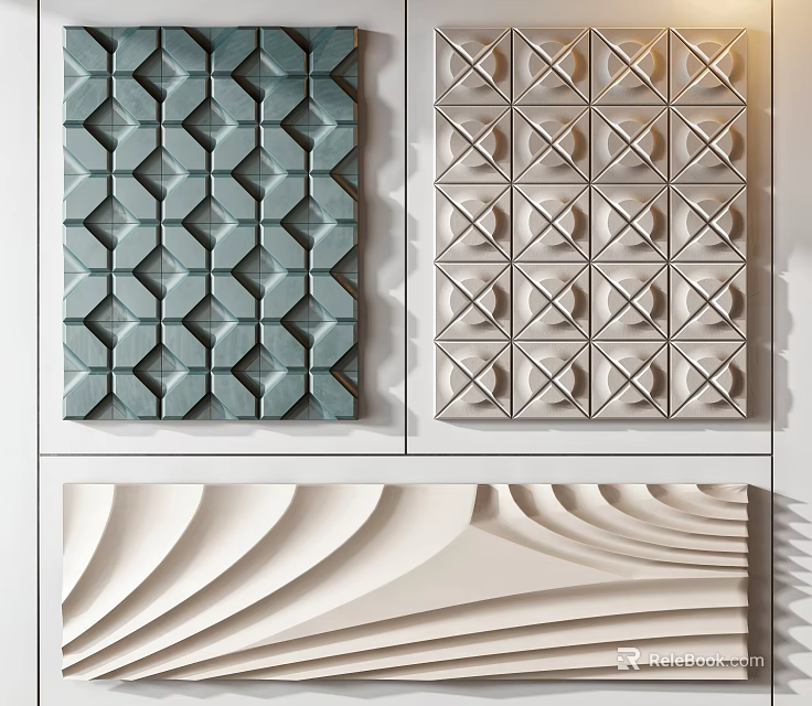 Modern Wall Decor with Geometric Diamond Cross Grid Wavy 3D Patterns in Teal Beige 3d model 
