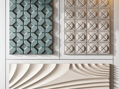 Modern Wall Decor with Geometric Diamond Cross Grid Wavy 3D Patterns in Teal Beige 3d model