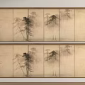 Traditional Ink Painting Pine Tree Pattern Curtains With Two Panel Neutral Background Design