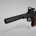 Tactical Vintage Pistol With Mounted Scope Silencer And Brown Textured Grip