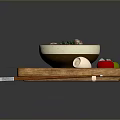 Delicious Red Soup Served on Wooden Tray with Garlic Cloves Red Tomato and Chopsticks