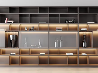 Modern Bookcase Design With Multiple Shelves Decorative Items And Built In Lighting 3d model