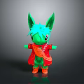 Green Character Creature Plush Toy with Large Ears Teal Hair Red Cape And Orange Shoes