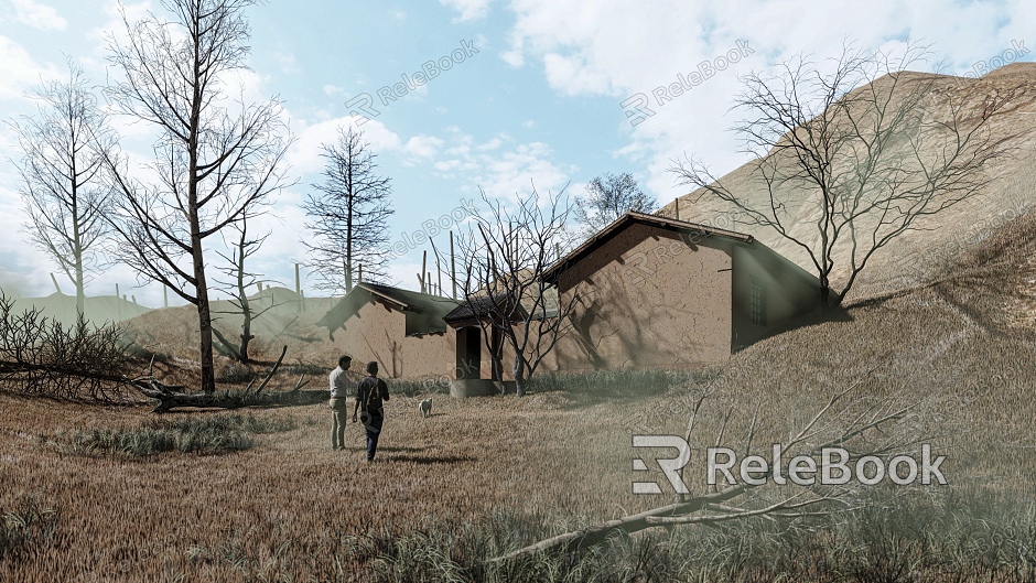 rammed earth building of chinese-style folk house model