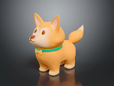 Cute Yellow Puppy Toy With Orange Ears White Tail Tip And Green Collar 3d model