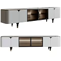 Contemporary TV Stand With Metal Legs Glass Shelves And Storage Cabinets