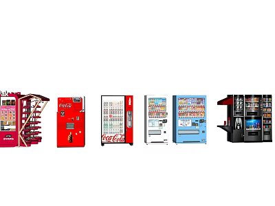 Diverse Commercial Equipment Featuring Colorful Vending Machines With Different Brands Like Coca Cola 3d model