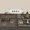 Japanese Style Log Style Tea Table and Chair Combination Futon Tatami Solid Wood Large Board Table Tea Table 3d model