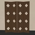 Wooden Room Divider With Clover Shaped Carved Patterns And Different Wood Tones