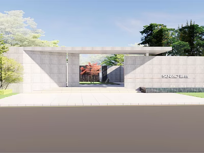 Modern Seaside Entrance Gate With White Walls Hong Character Green Plants And Blue Sky 3d model