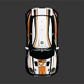 White And Orange Rally Race Car With Sponsor Logos Rear Spoiler Number 24