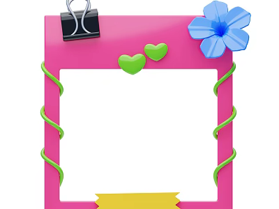 Decorative Ornament Set with Pink Frame Clip Blue Flower Green Hearts Vine and Yellow Tag 3d model