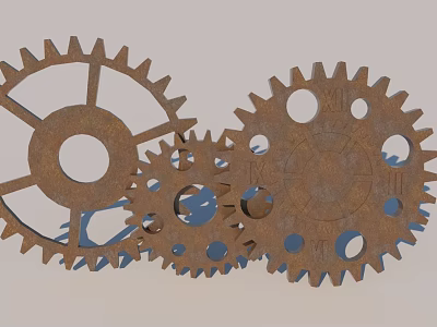 Intricate Mechanical Clock Gears Design With Vintage Rustic Metal Texture And Classic Timepiece Elements 3d model