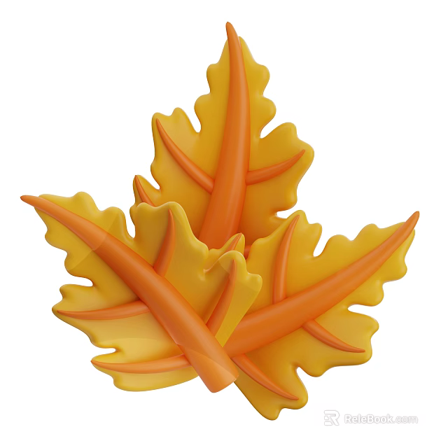 Vibrant Yellow And Orange Decorative Leaf Design With Intricate Vein Patterns 3d model