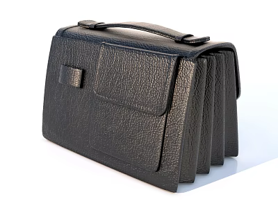 Black Structured Leather Handbag With Hand Strap And Front Pocket 3d model