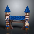 Two Tower Gateway Building With Blue Roofs White Brown Walls And Wooden Doors