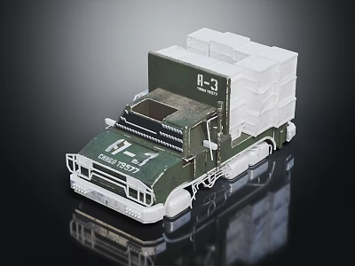 Green And White Truck Model Featuring Open Cargo Bed A3 H7 Markings And COAST Lettering 3d model