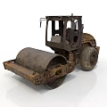 Old Rusty Road Roller Construction Vehicle With Worn Metal Body And Large Drum