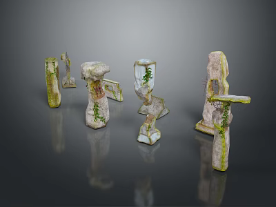 Wood Stone Decorative Pieces With Natural Weathered Texture And Mossy Surface For Garden 3d model
