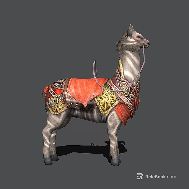 Ornate Game Mount Character With Red Gold Saddle And Intricate Patterns 3d model