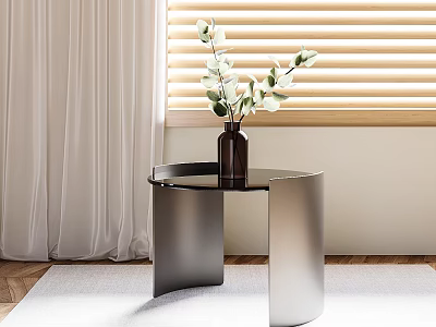 Modern Side Table with Metal Frame Glass Top and Vase of Green Plants in Living Room 3d model