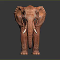 Red Elephant Model Standing With White Tusks On Black Background With Reflection