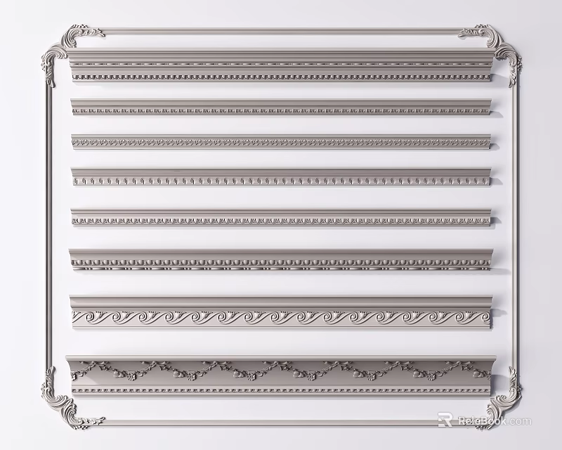 Gypsum Cornice Various Decorative Styles And Ornate Patterns For Interior Design 3d model 