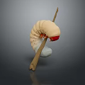 Beige Caterpillar With Red Head Crawling On Wooden Stick Against Gray Background