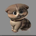 Cute 3D Cartoon Cat With Big Eyes Striped Fur And Brown Collar Sitting 3d model