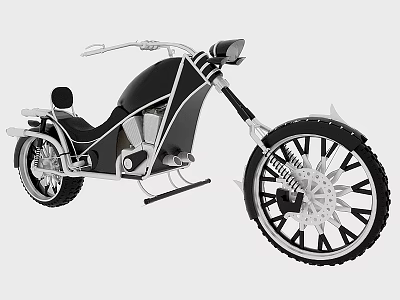 Black Custom Motorcycle With Silver Frame Large Spoked Wheels And Chrome Details 3d model