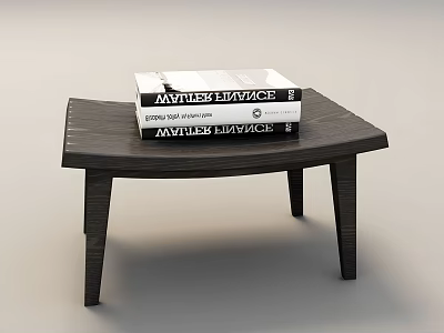 Modern Black Wooden Stool With Curved Seat And Stack Of Masterpiece Books 3d model