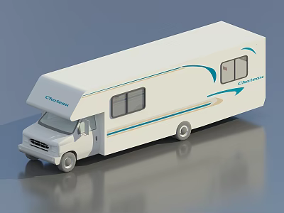 White Challenger Camper Van With Blue Accent Lines And Windows 3d model