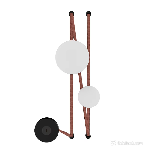 Minimalist Modern Wall Lamp With White Circular Shades Brown Ropes And Black Base Design 3d model 