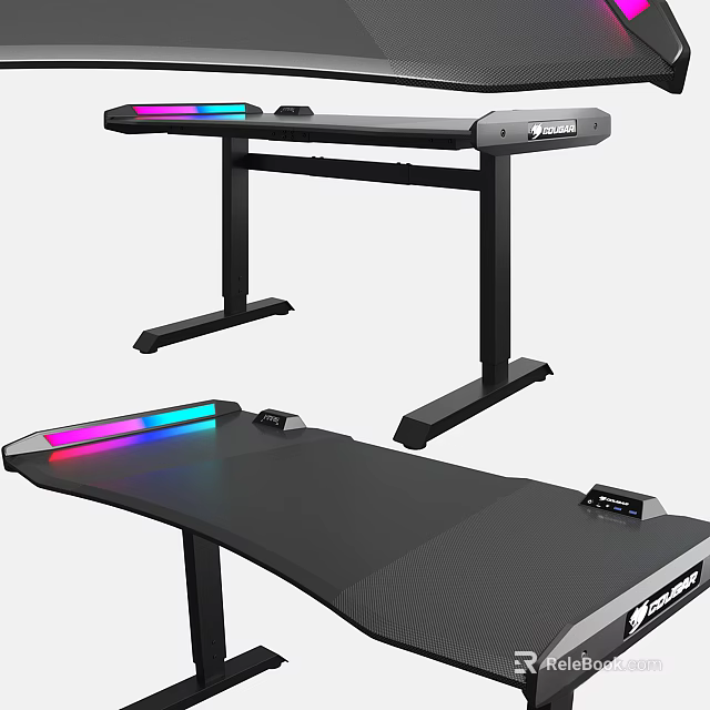Ergonomic Gaming Desk With RGB LED Lights Carbon Fiber Surface And USB Ports 3d model 
