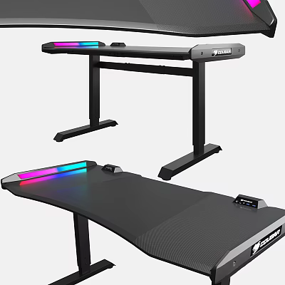 Ergonomic Gaming Desk With RGB LED Lights Carbon Fiber Surface And USB Ports 3d model