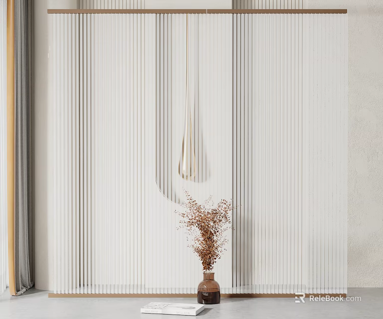 Modern Interior Design With White Blinds Light Wall And Decorative Dried Flowers 3d model 