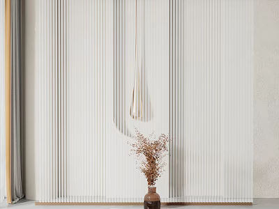 Modern Interior Design With White Blinds Light Wall And Decorative Dried Flowers 3d model