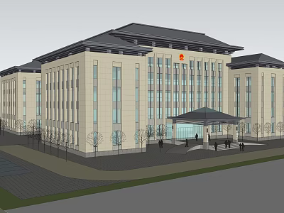 Classical Office Building With Dark Roof Light Beige Facade And Covered Entrance 3d model